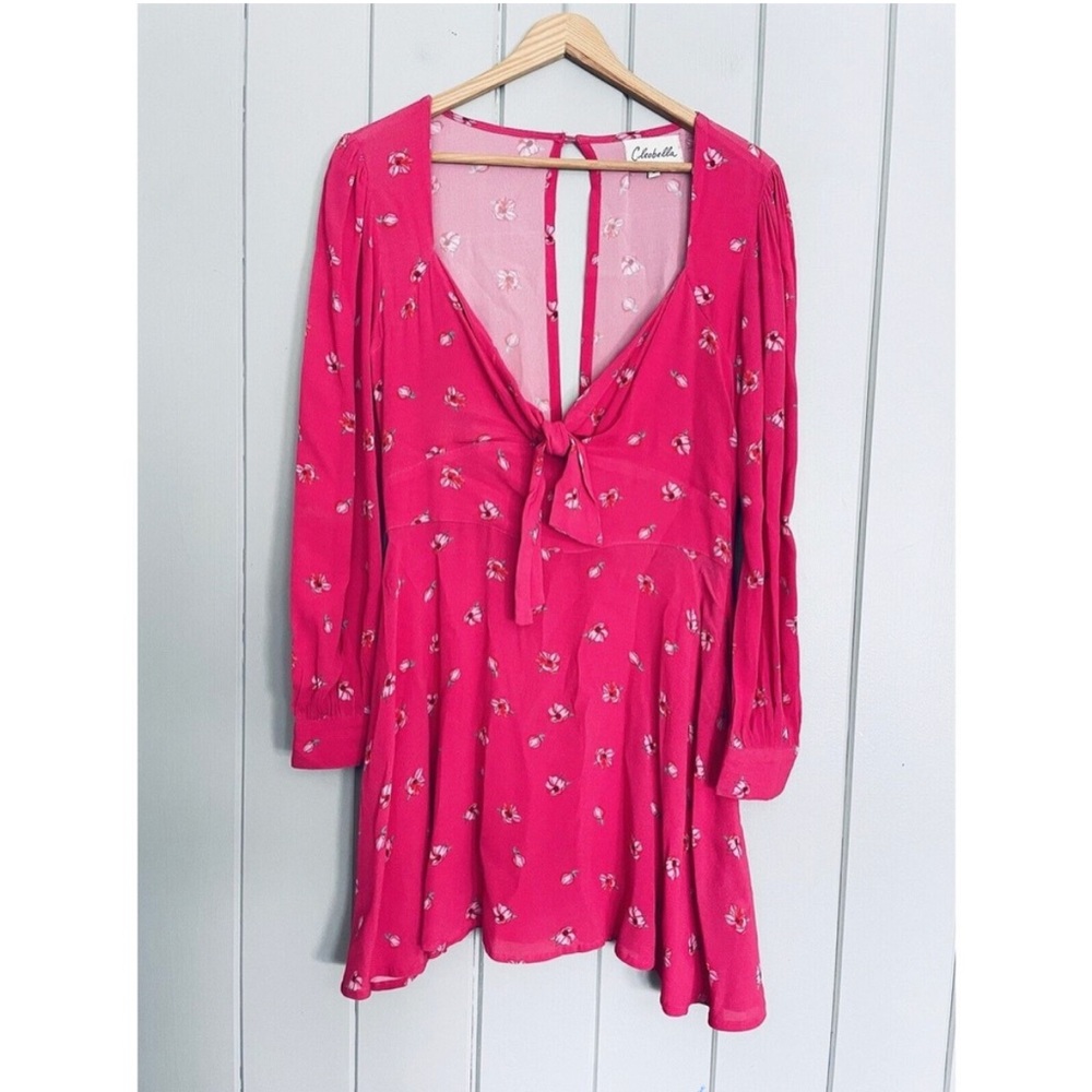 Cleobella Dress Pink Floral Mini Tie Front Long Sleeve Open Back, Small